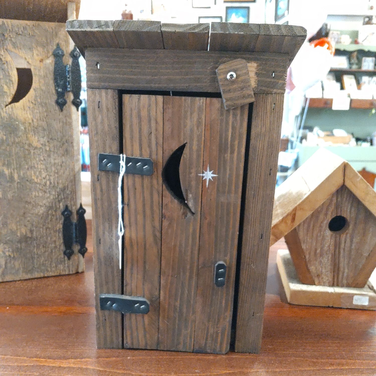 Small Moon Wooden Outhouse Birdhouse