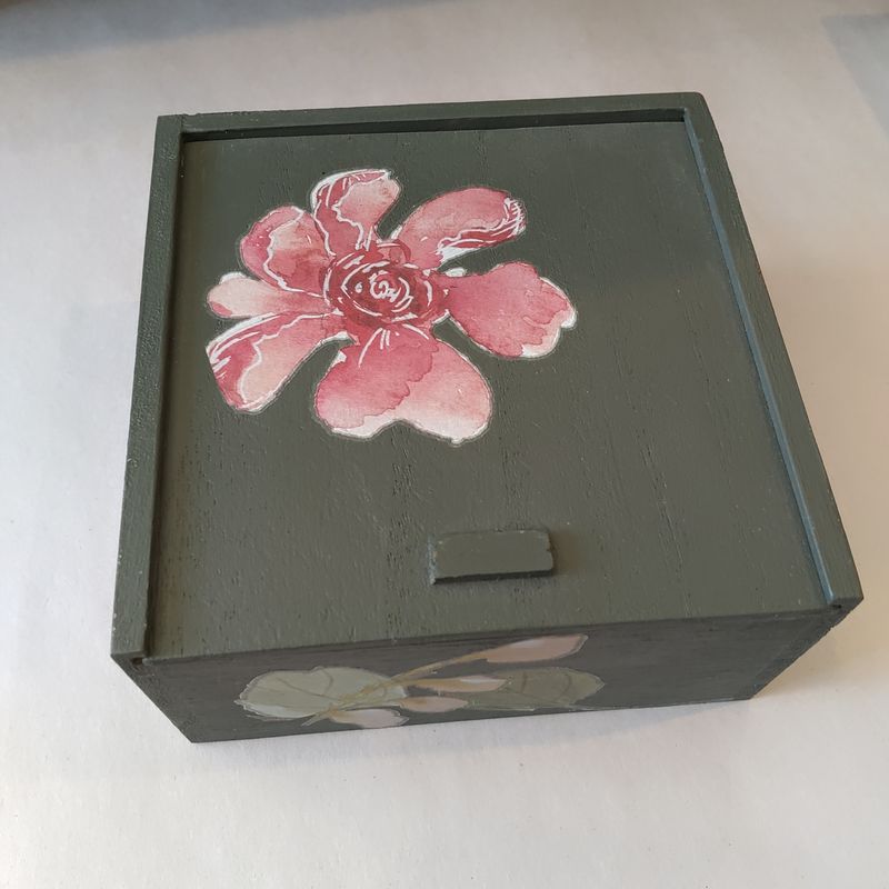 Medium Green Wooden Floral  Box