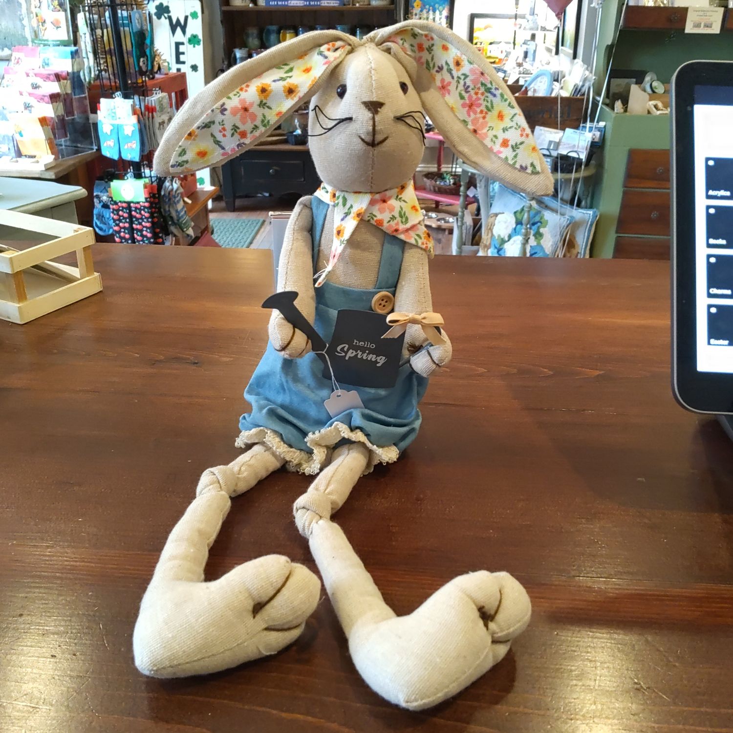 "Hello Spring" Easter Bunny With Overalls