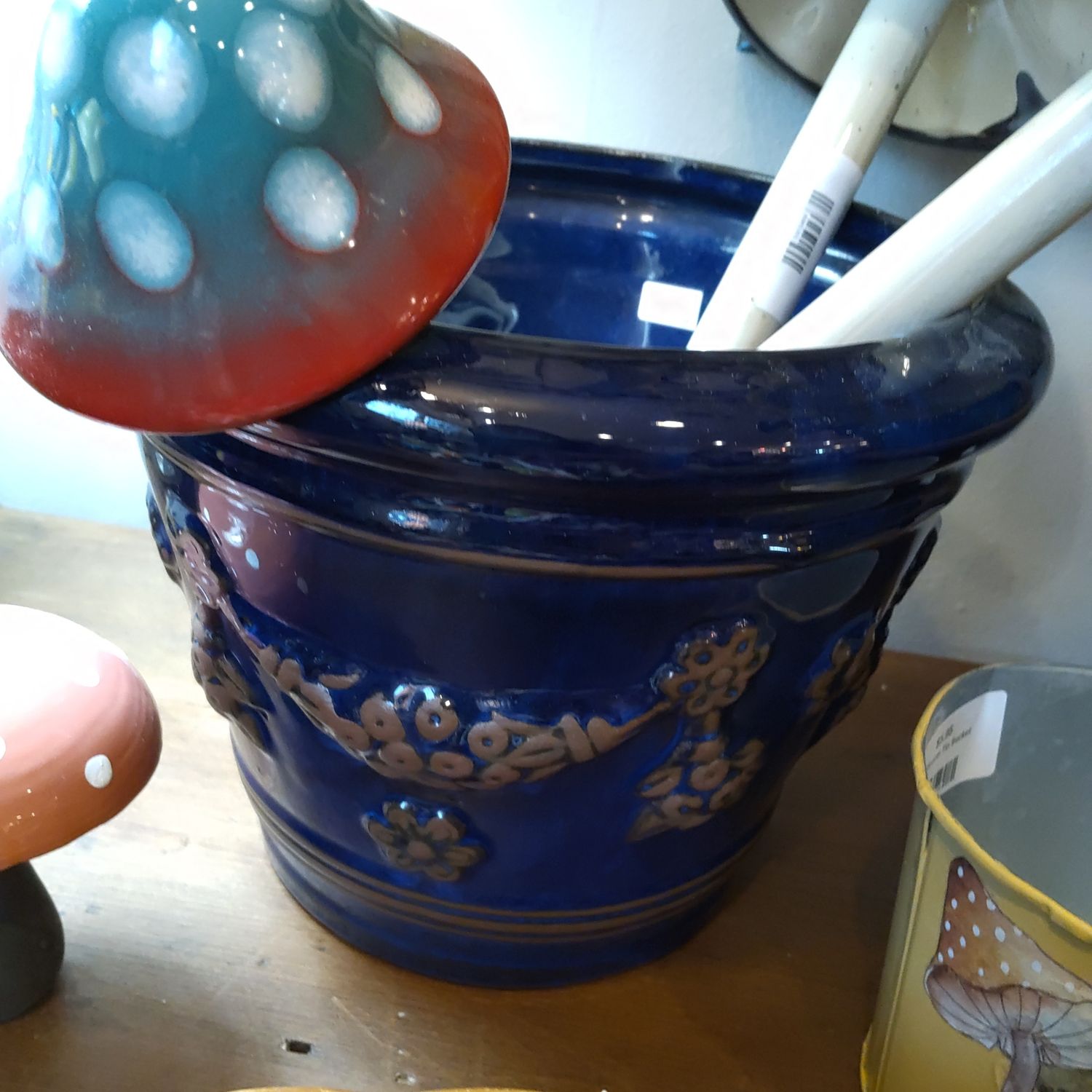 Royal Blue Crock With Gold Flowers