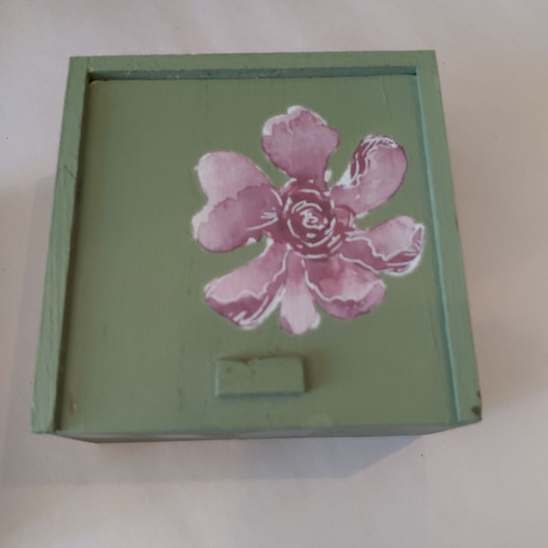 Small Green Wooden Floral  Box
