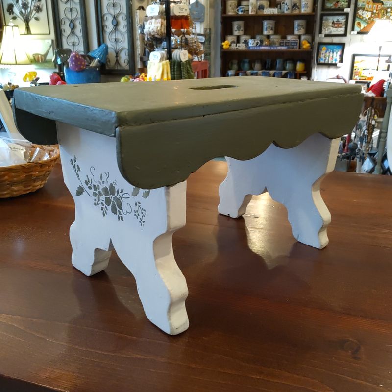 Green Floral Painted Stool