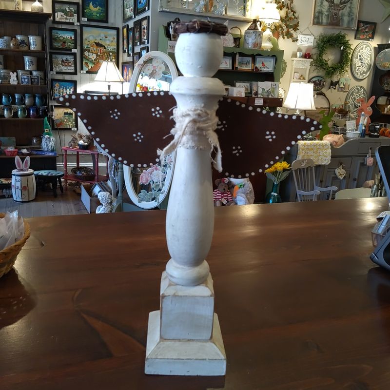 Large White Wooden Angel With Tin Wings