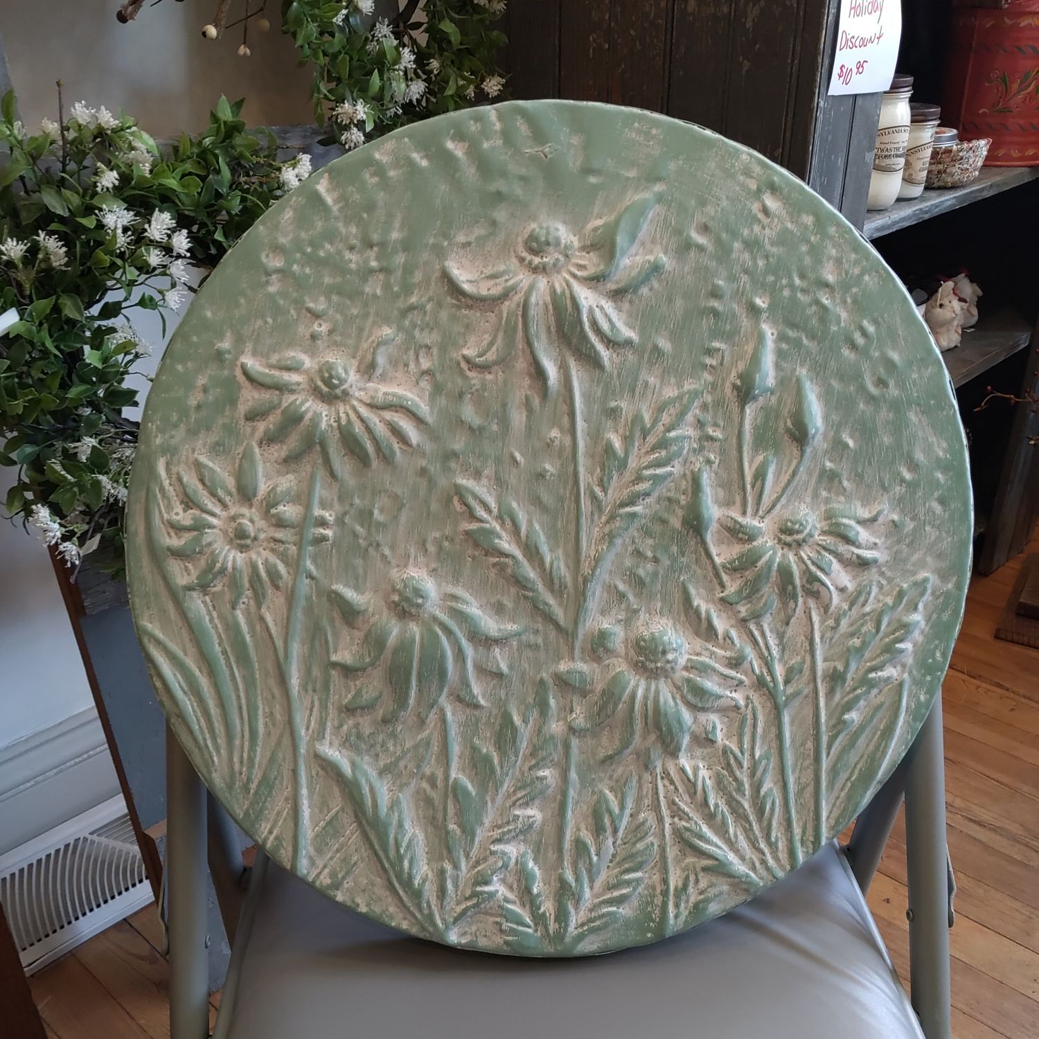 Green Floral Metal Wall Hanging