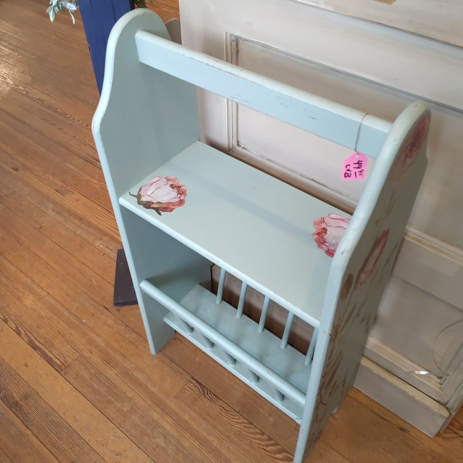 Blue Magazine Rack With Floral Transfers 