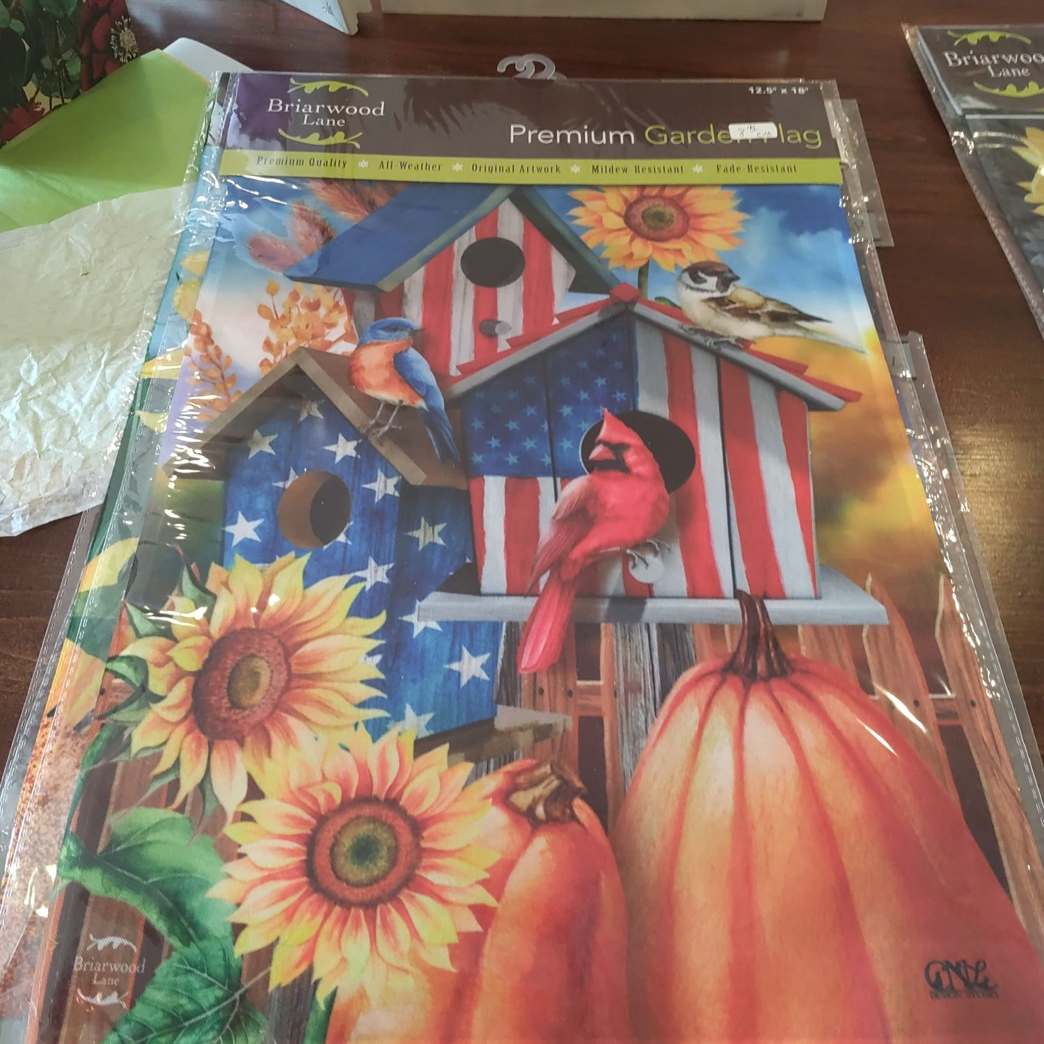 American Fall Birdhouses Garden Flag Patriotic Autumn Floral 12.5 American Fall Birdhouses Garden Flag Patriotic Autumn Floral 12.5