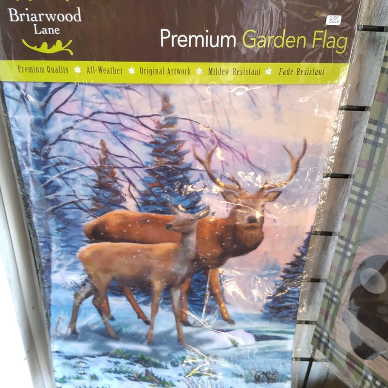 Winter Deer Scene Garden Flag Buck Doe Pair 12.5 18