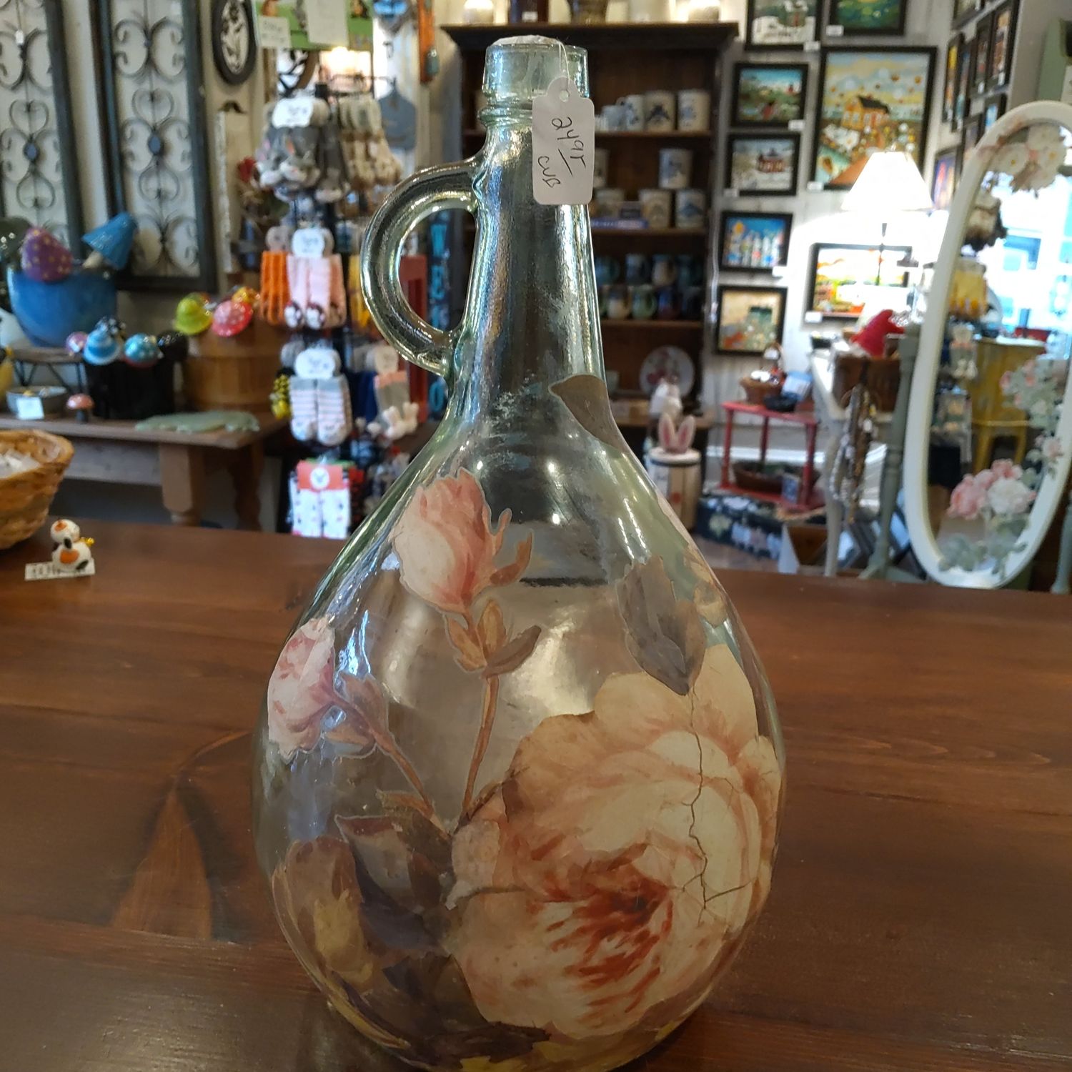 Glass Wine Bottle With Floral Transfers