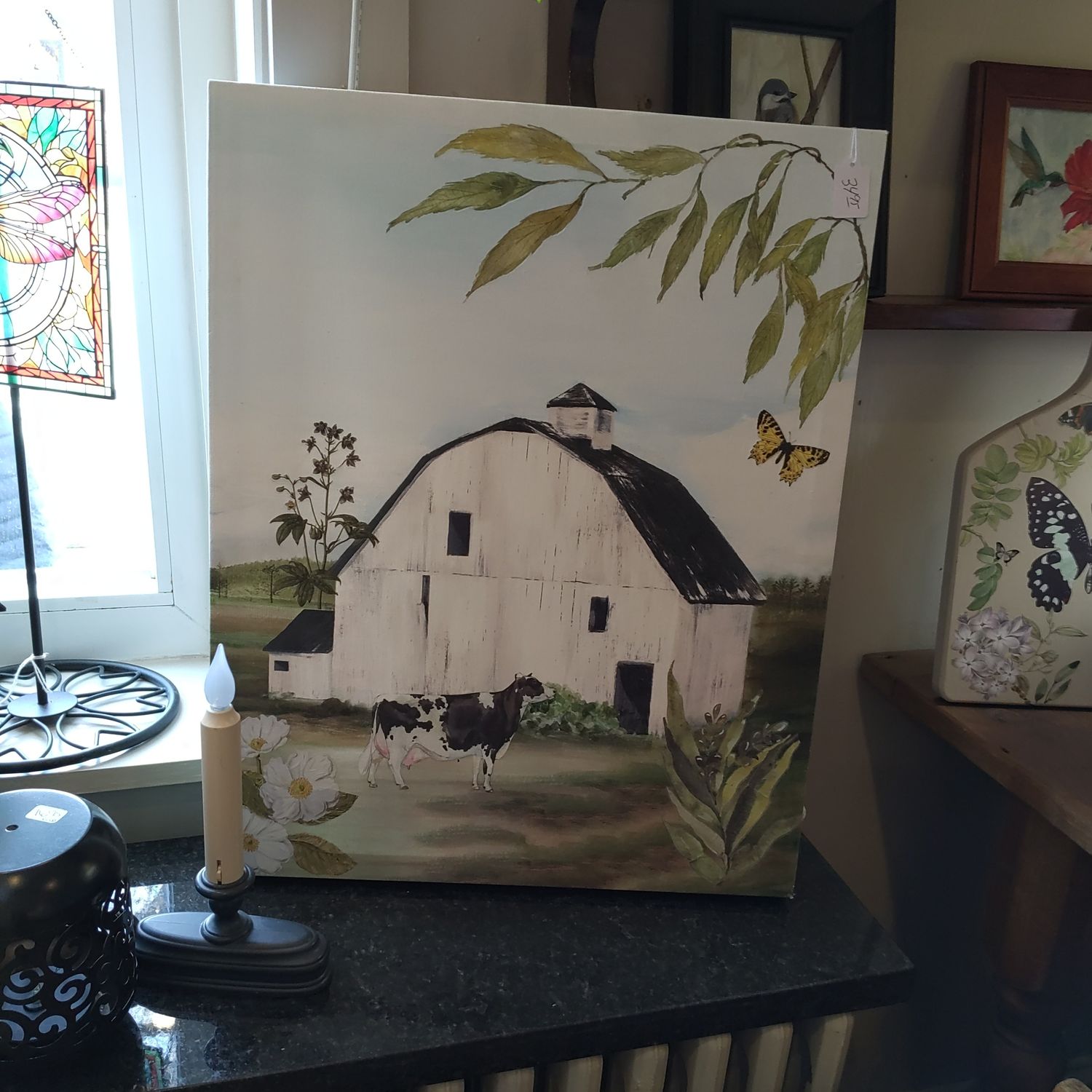 White Barn & Cow Painting