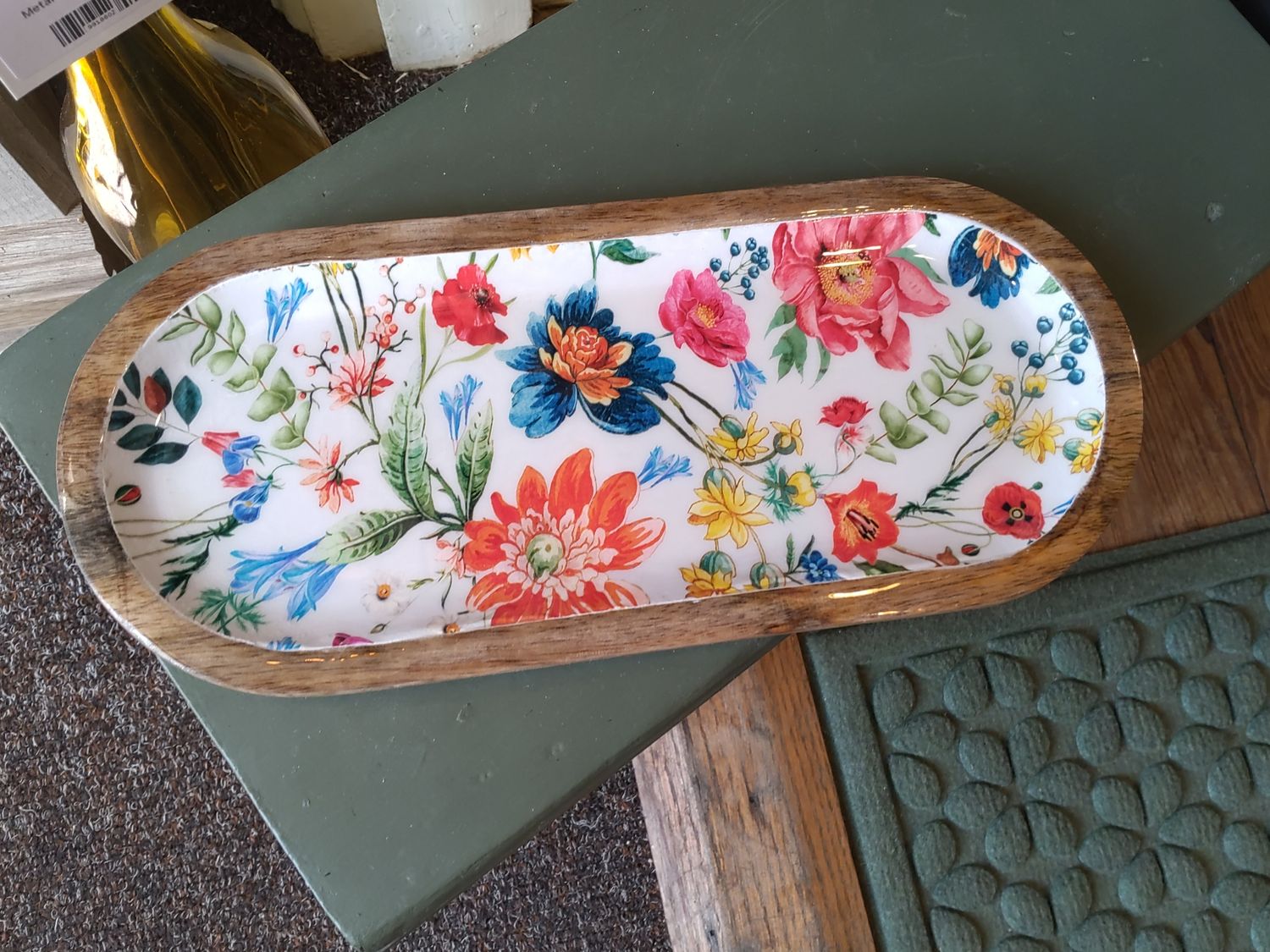 Oval Wood Floral Plate