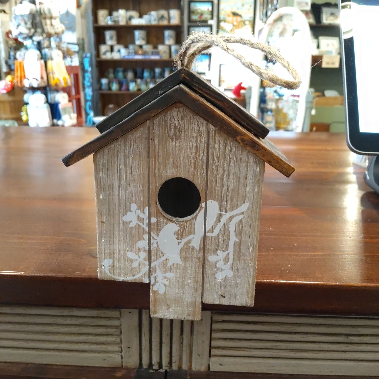 Small Bird House White Painted Birds