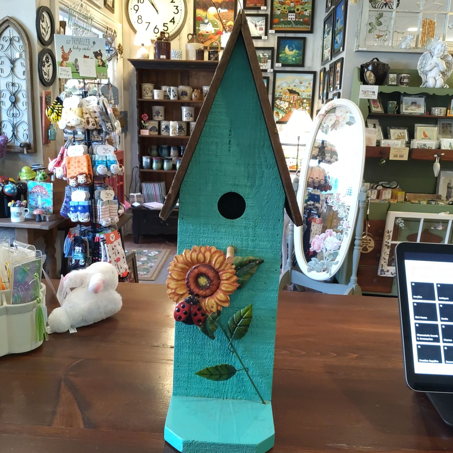 Turquoise Sunflower Bird House 