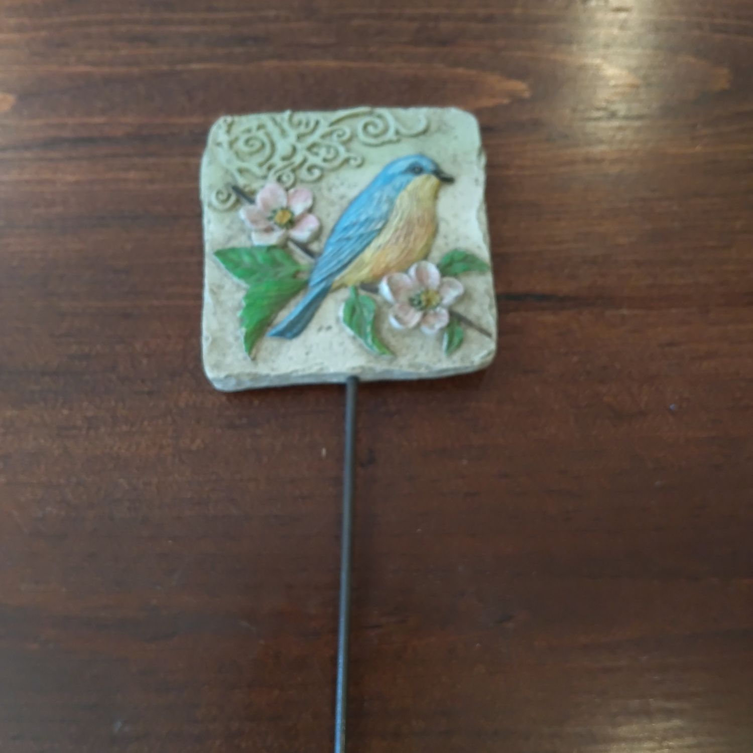 Garden Stone Stake Bird & Flowers