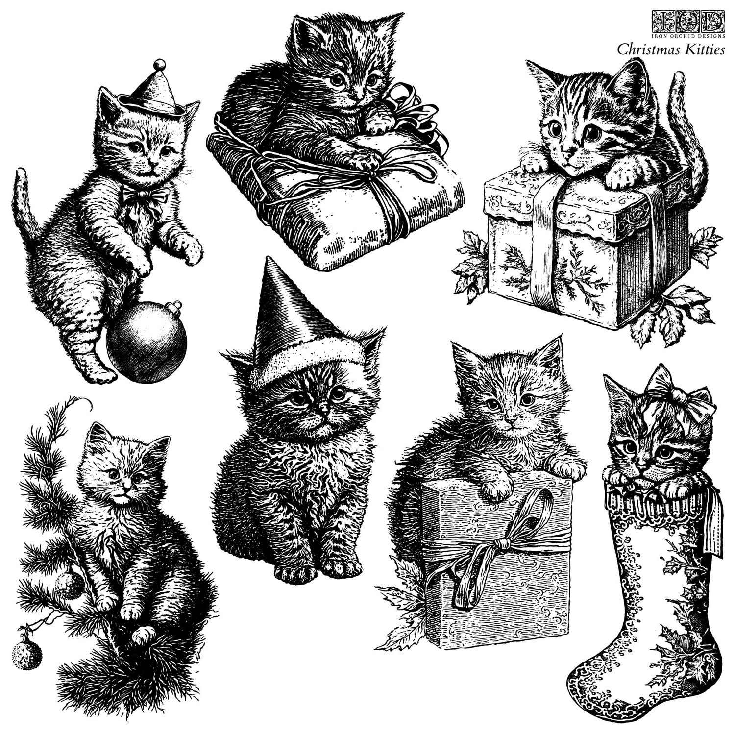 Christmas Kitties Decor Stamp by Iron Orchid Design, IOD Christmas Kitties Decor Stamp by Iron Orchid Design, IOD