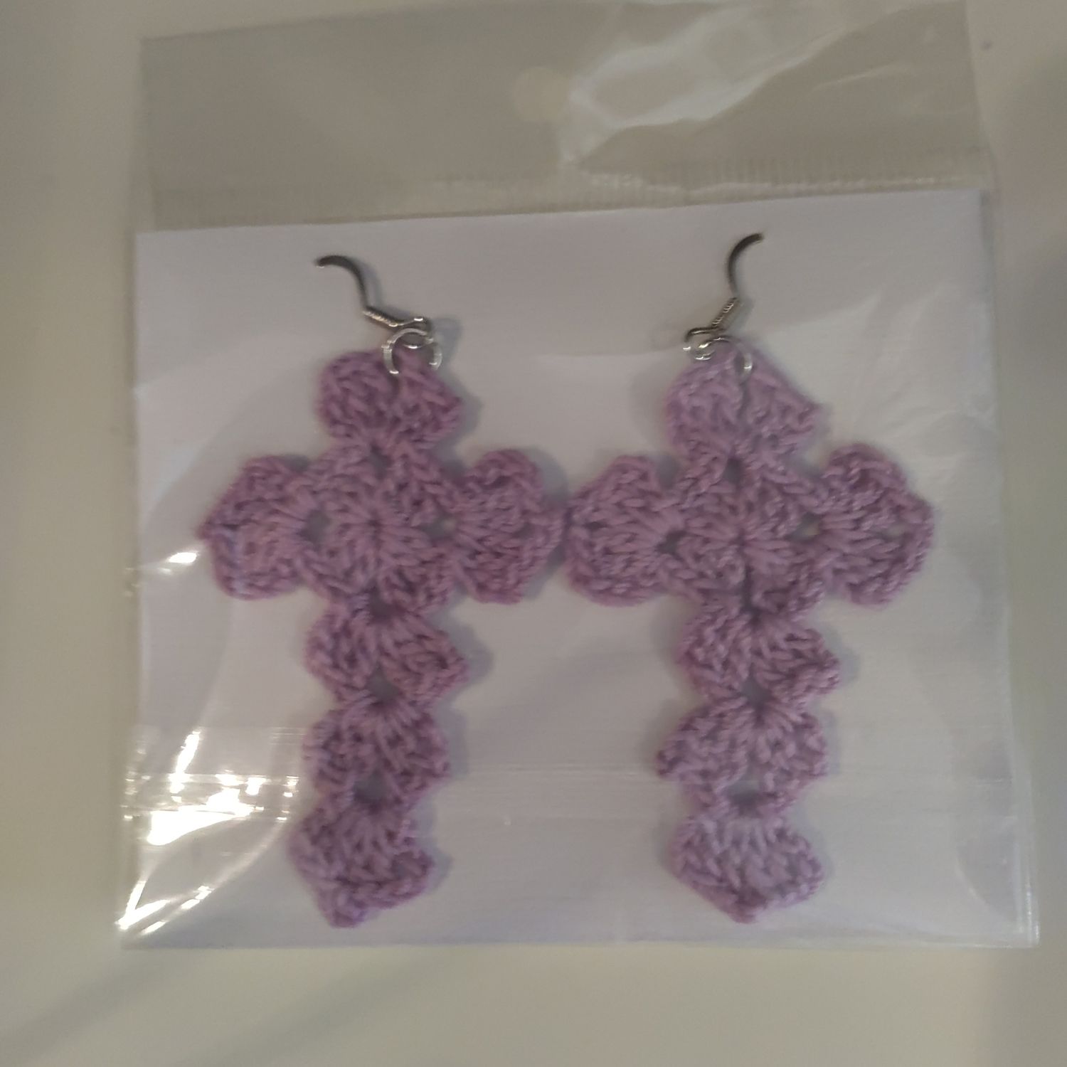 LD Hand Crocheted Cross Earrings Pur