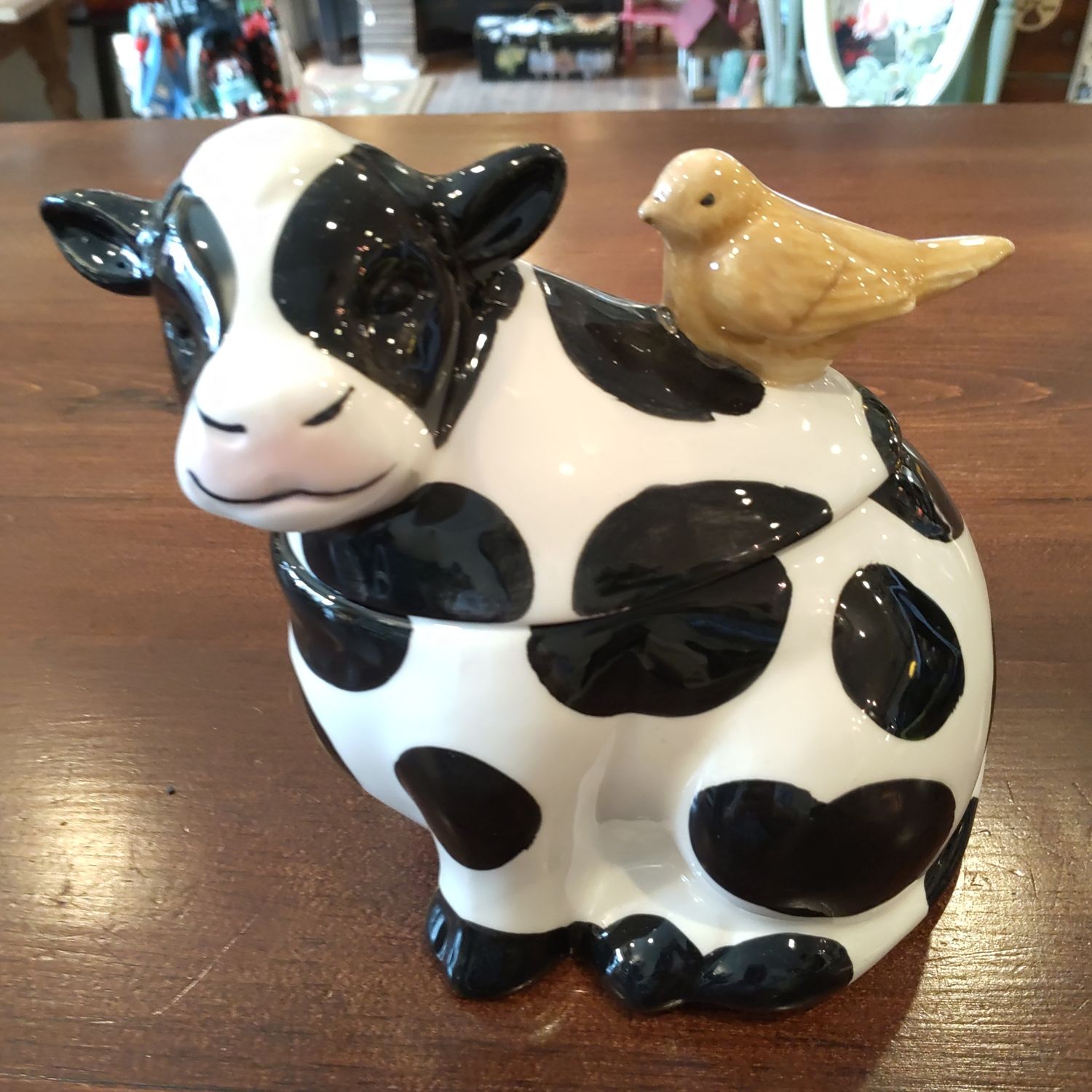Ceramic Cow Bowl W/bird