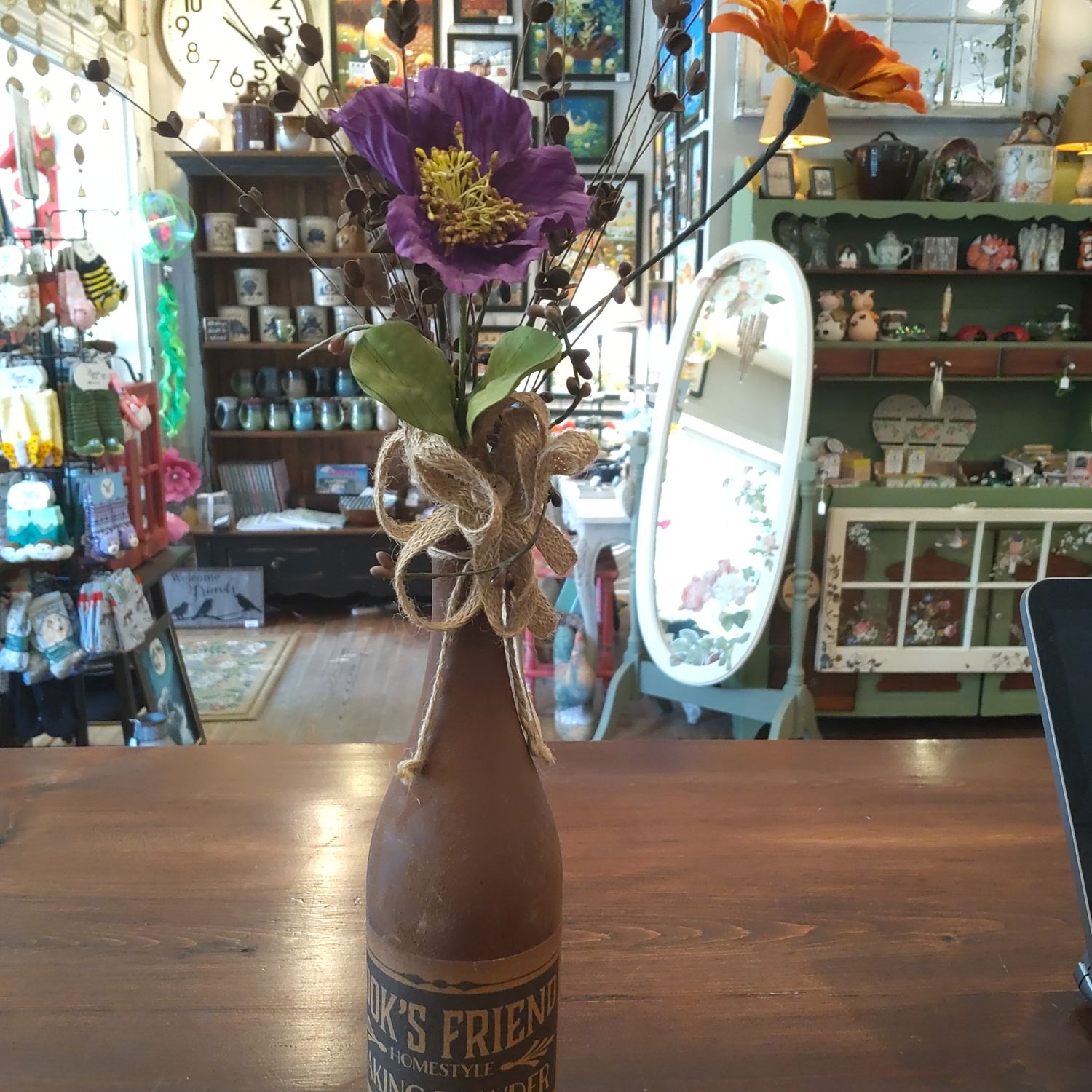 Brown Bottle W/Flowers