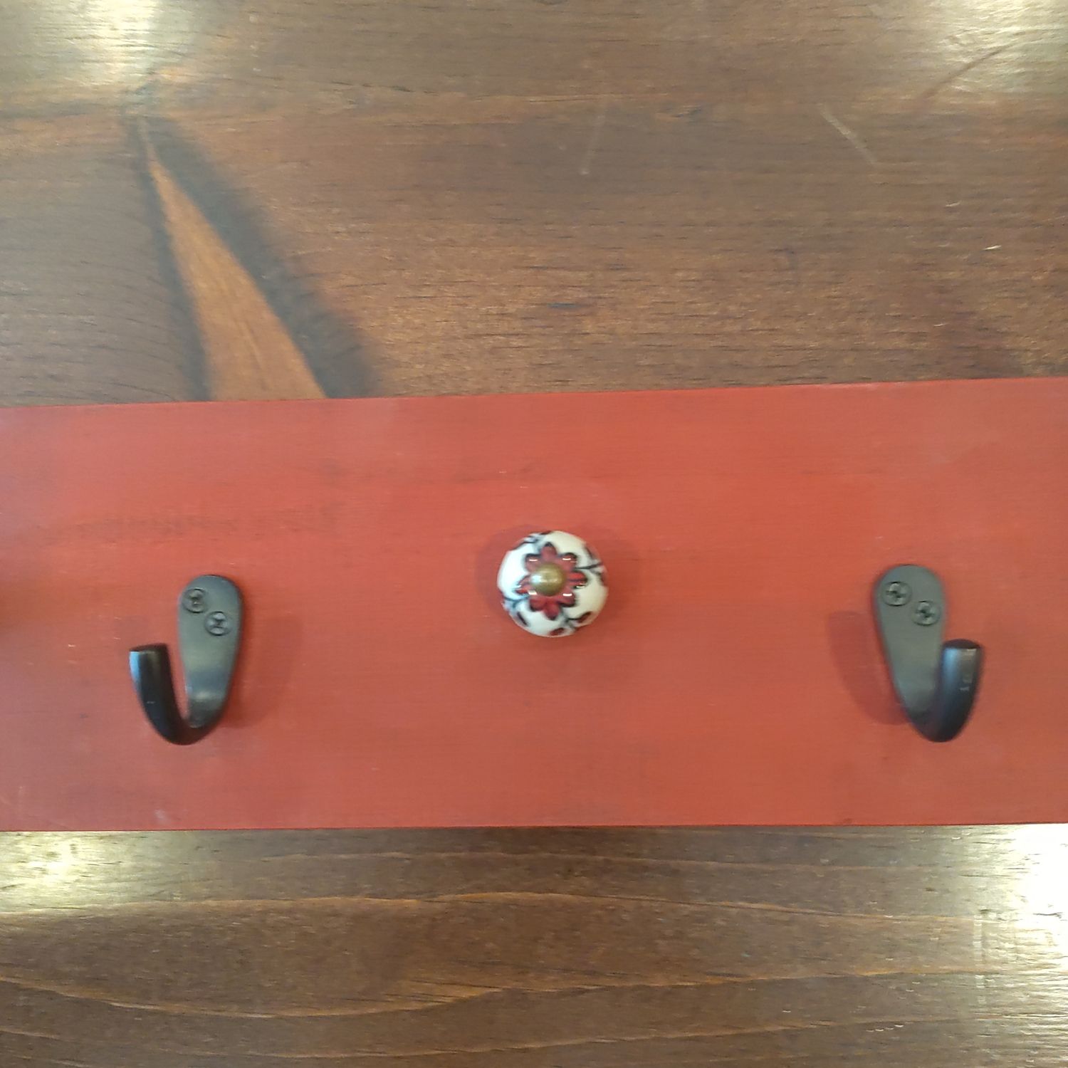 Red Painted Board W/ Hooks & Knobs