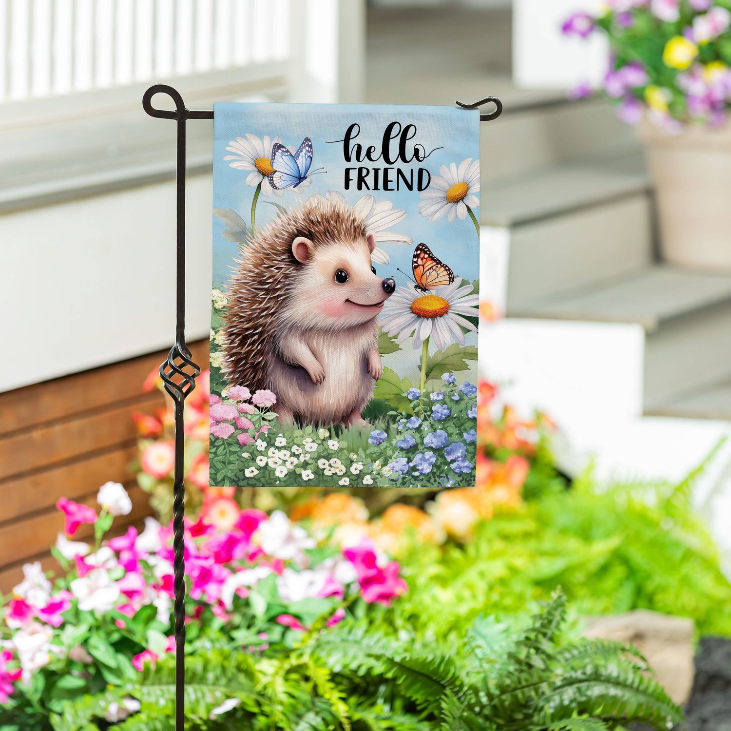 Hedgehog & Daisies Burlap Garden Flag Hedgehog & Daisies Burlap Garden Flag
