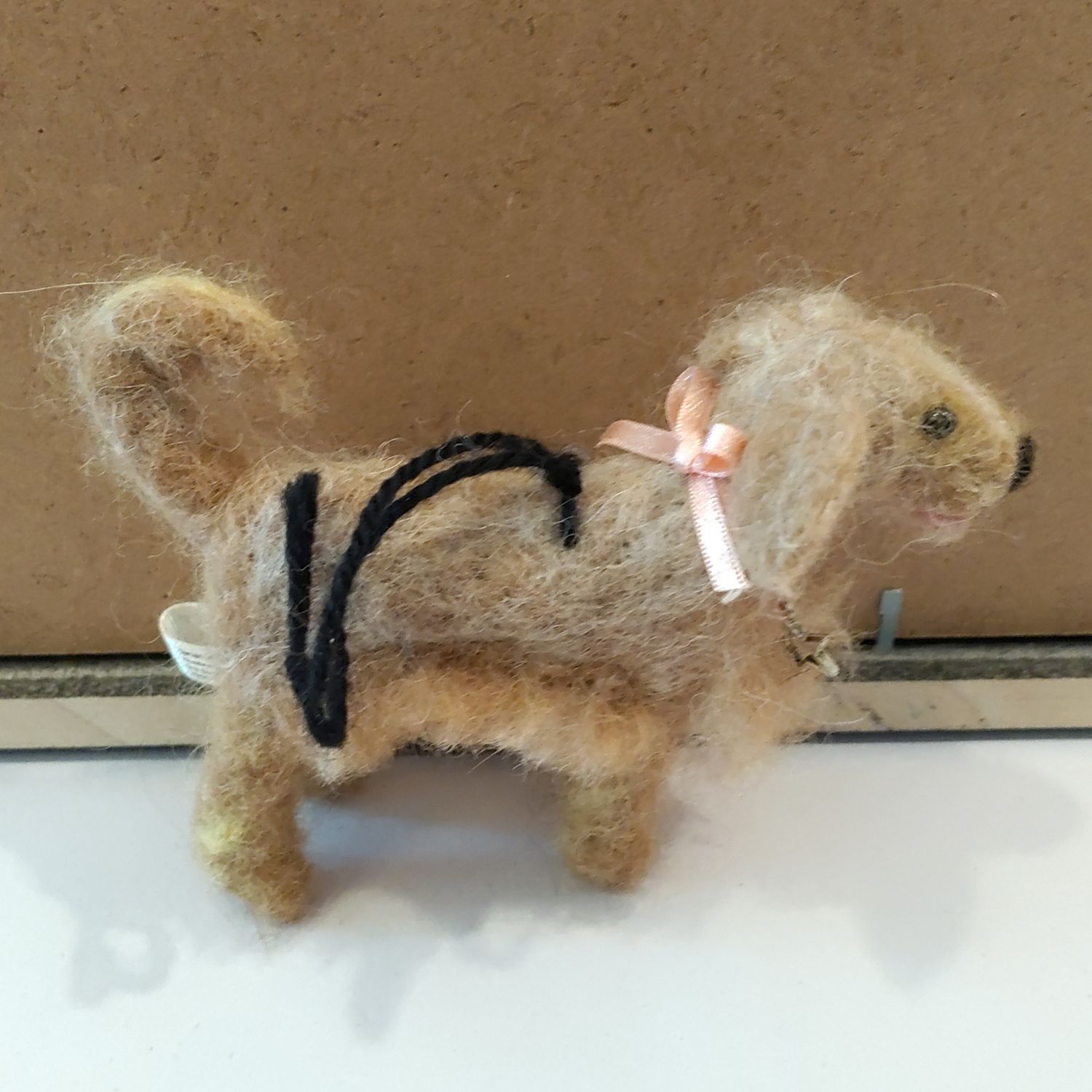 Alpaca Fiber Dog Ornament Pink Bow