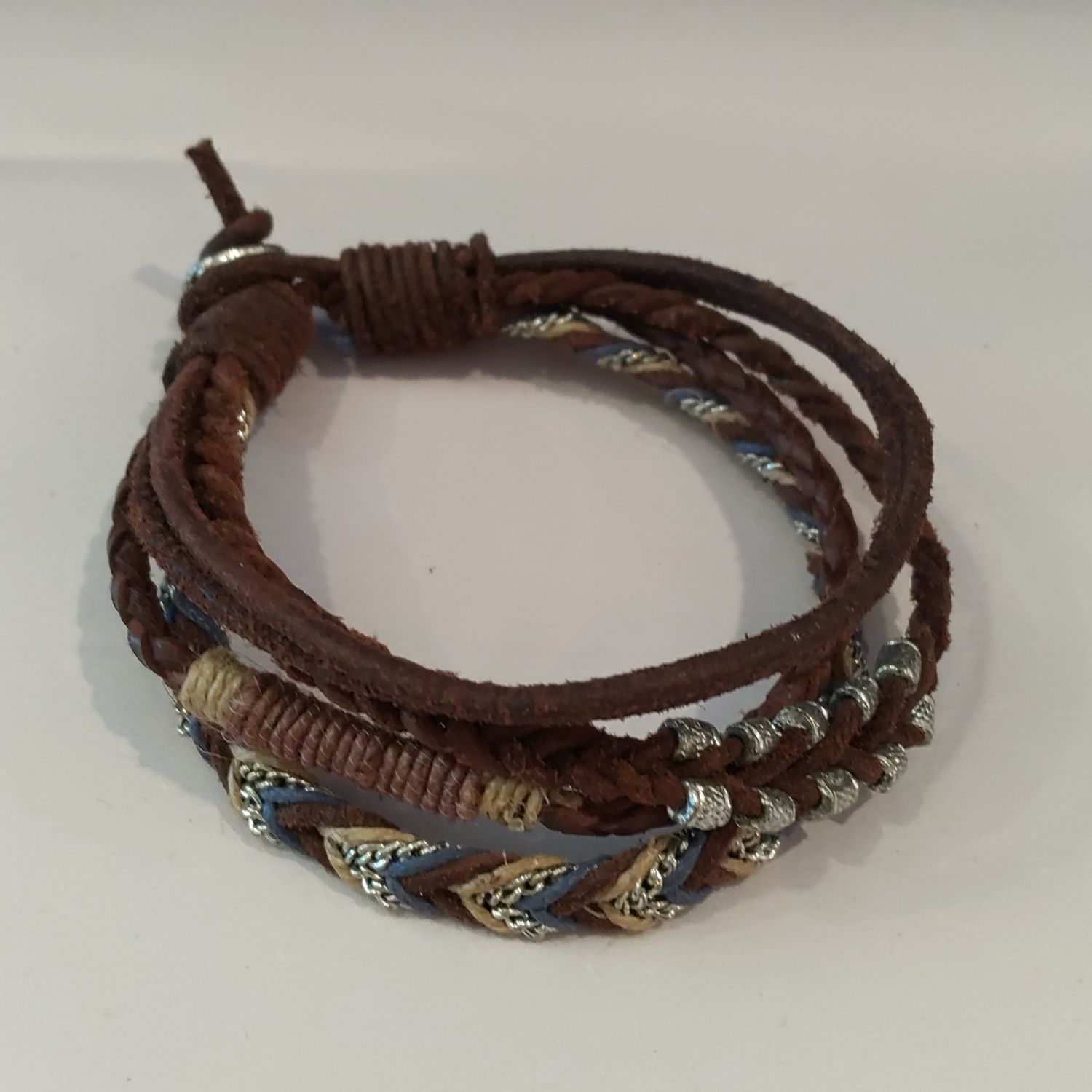 Brown Leather Braided 5 Bracelets 