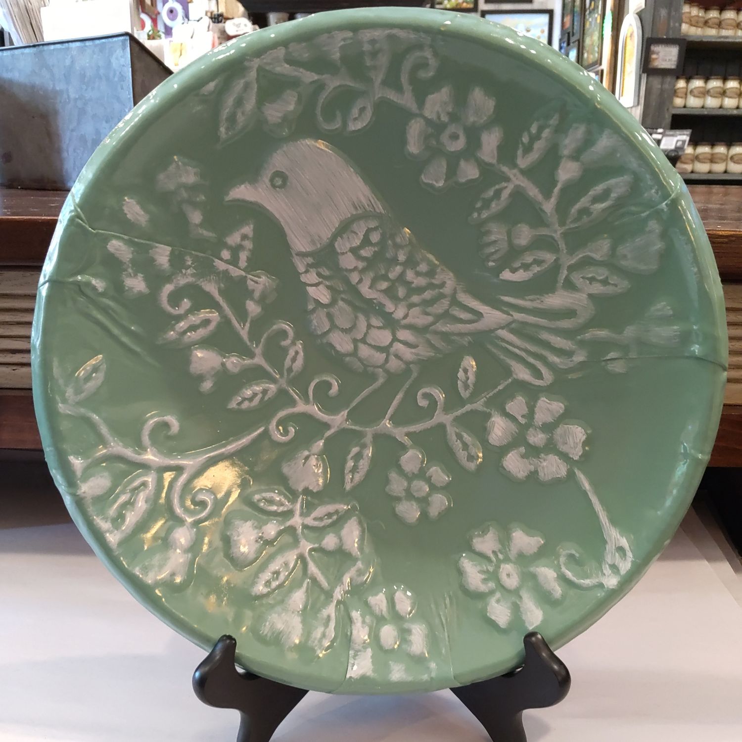Green Bird Floral Wall Hanging