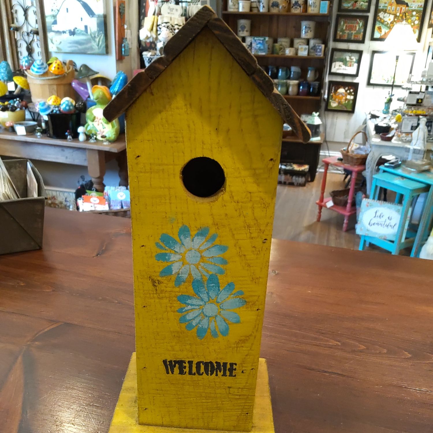 Birdhouse Yellow Welcome