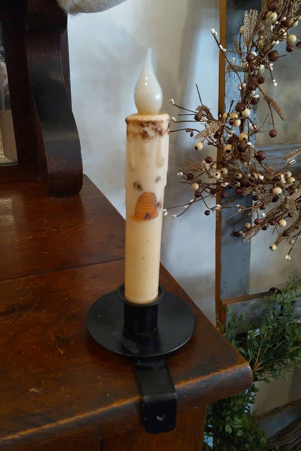 Beehive Window Candle In Holder