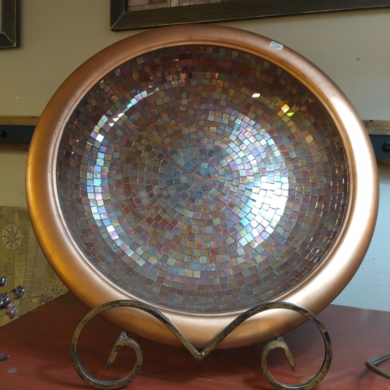 Copper Mosaic Tile Bird Bath 