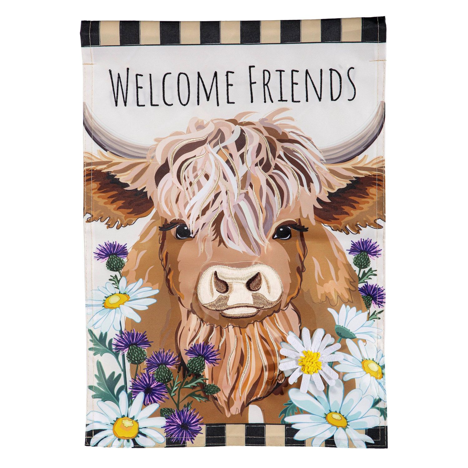 Highland Cow Welcome Friends Applique Garden Flag Highland Cow Welcome Friends Applique Garden Flag