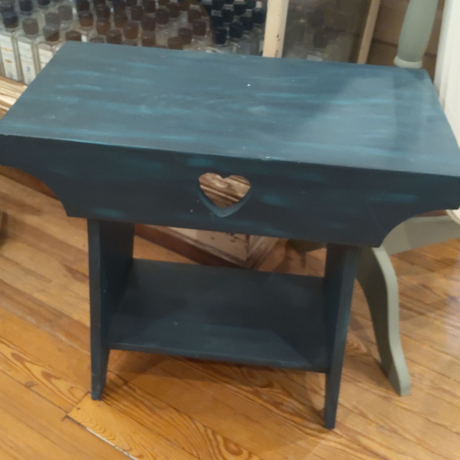 Green Stool With Shelf 
