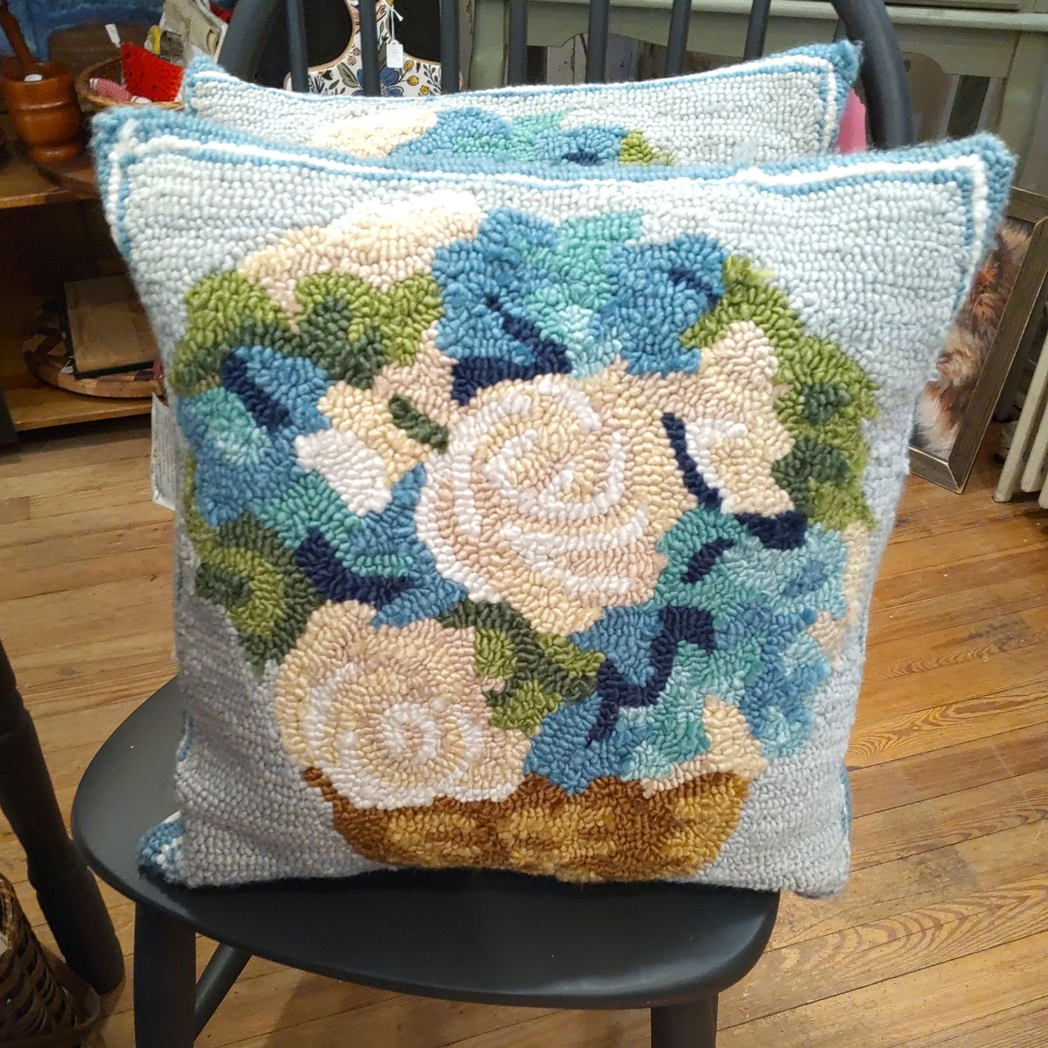 Flower Basket Hooked Pillow