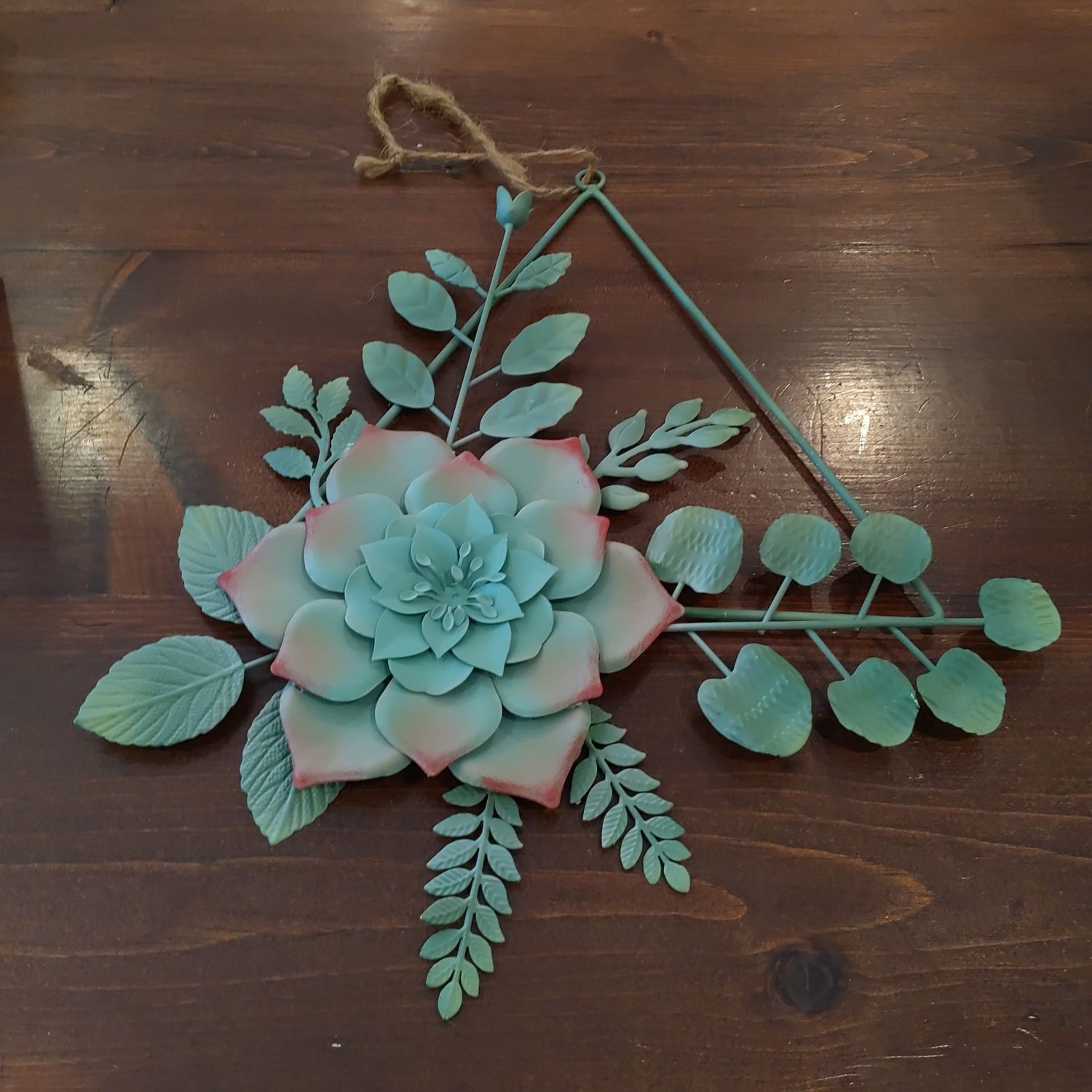 Cut Metal Green & Pink Flower