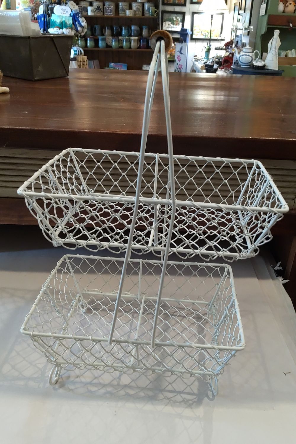 2 Tier White Wire Baskets