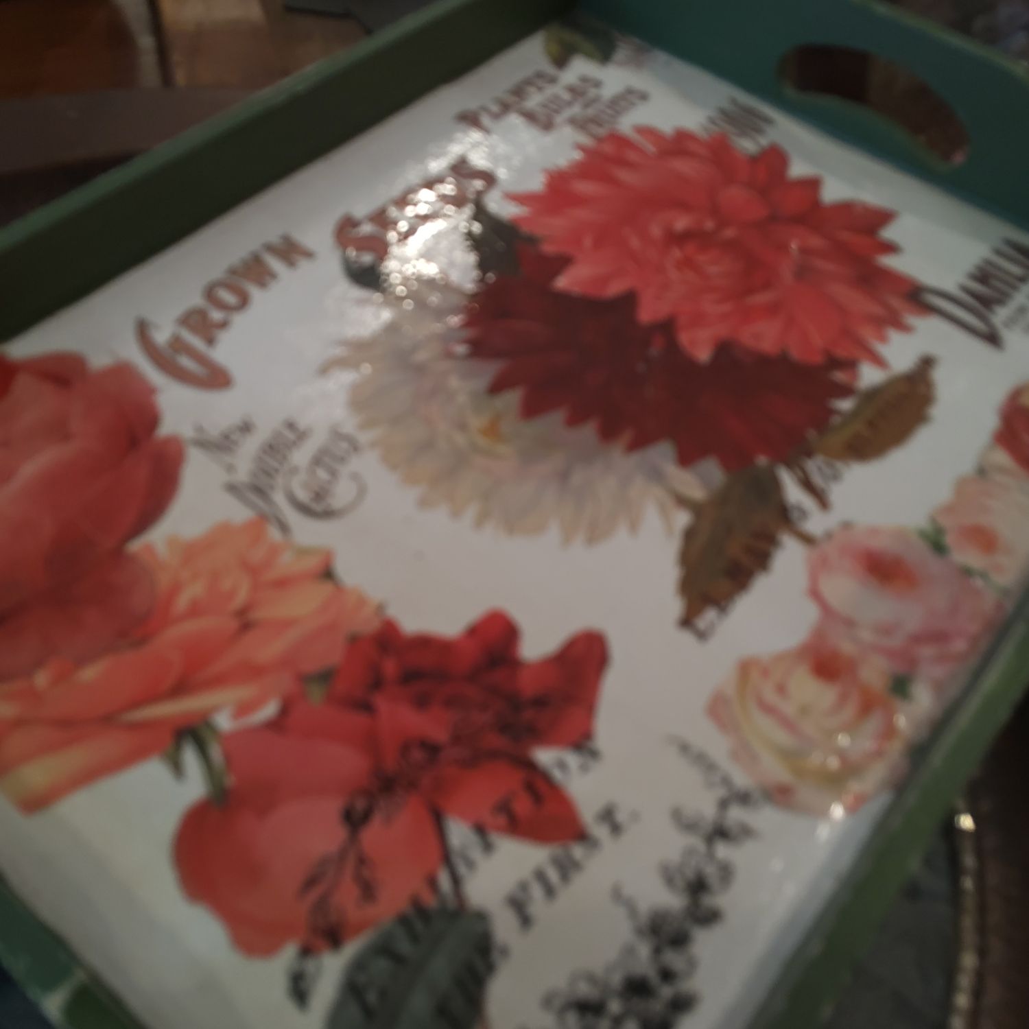 Green Floral Tray