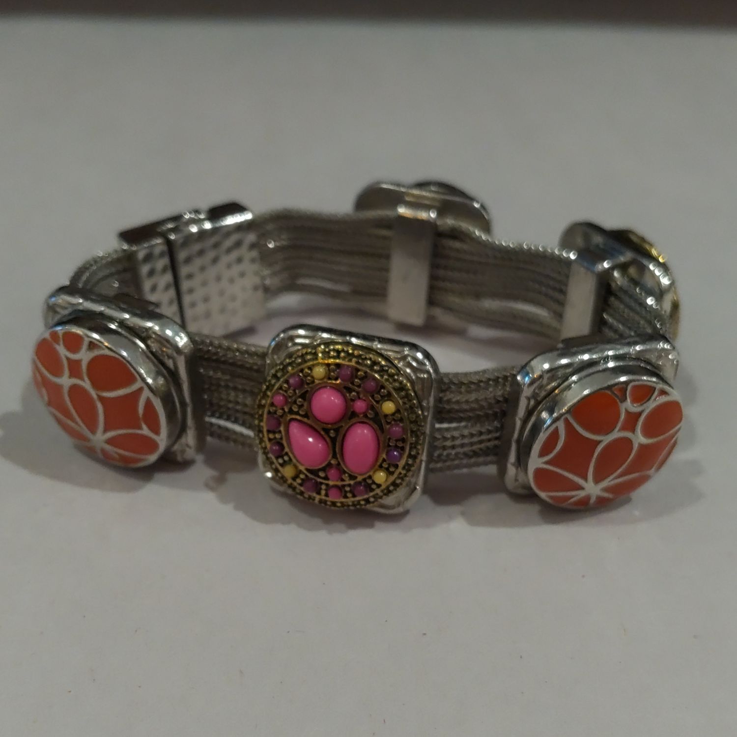 Pink Orange Snap Charm Bracelet