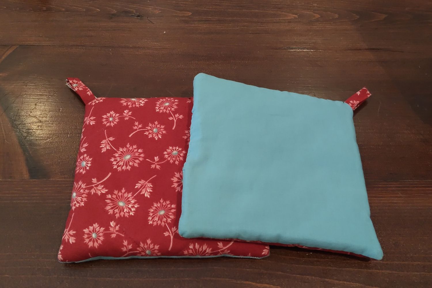 Red Floral Turquoise Reversible Hot Pad