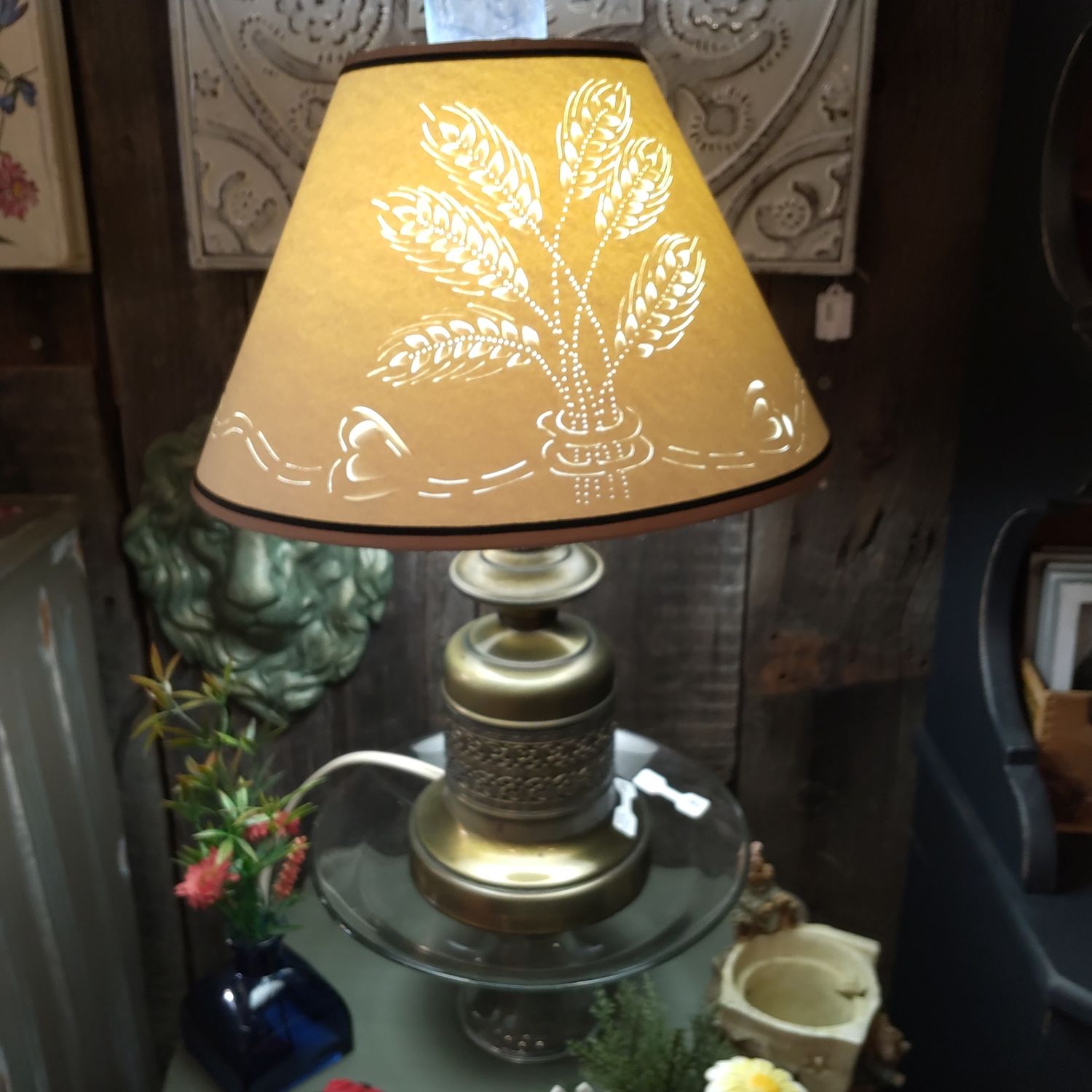 Brass Lamp With Cut Shade