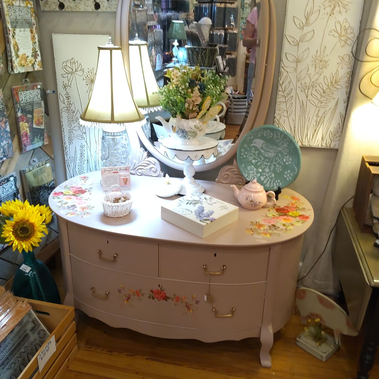 Pink Dresser and Mirror with Transfers