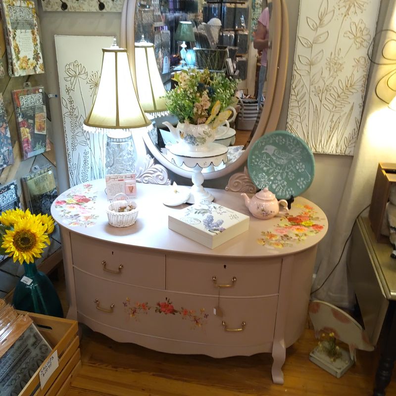 Pink Dresser and Mirror with Transfers