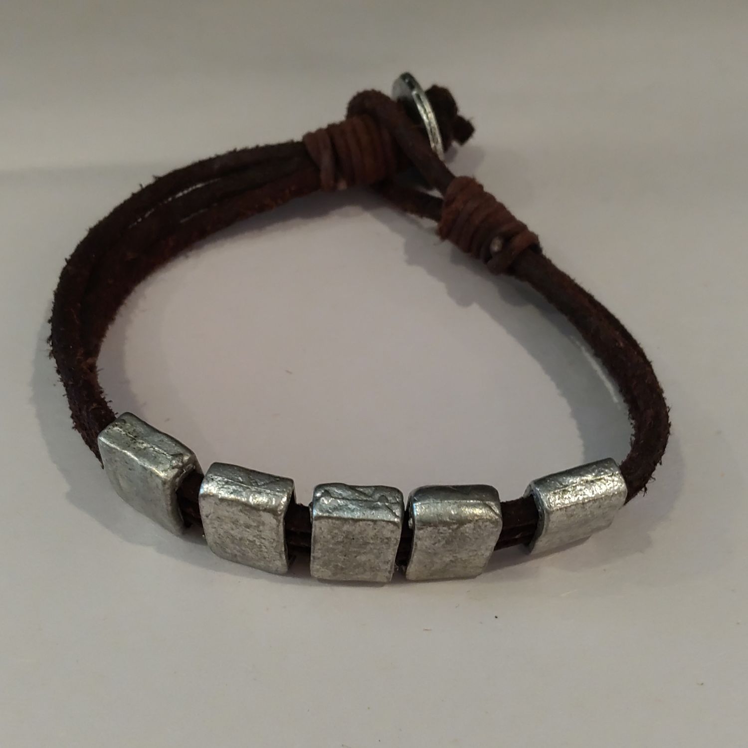 Leather Bracelet W/ Metal Bars
