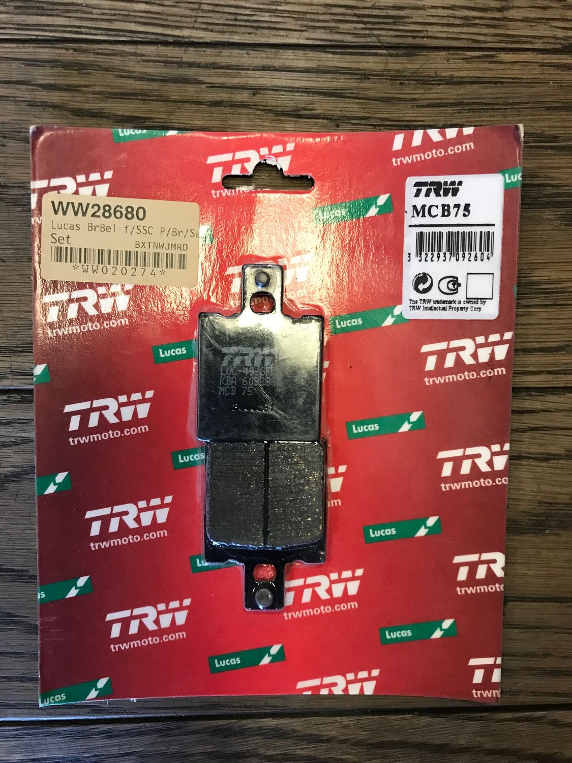 mcb75, trw bremsbelaege fuer bremssattel zubehoer, kba 60988