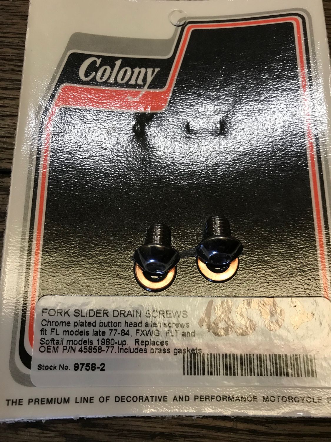 Colony 9758-2, Ablasschrauben fuer Tauchrohre fuer harley fxst, softail und touring 84-17, ersetzt 45858-77