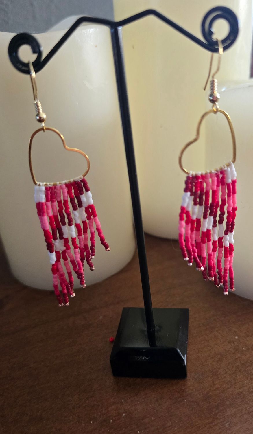 Brass Heart Beaded Earrings
