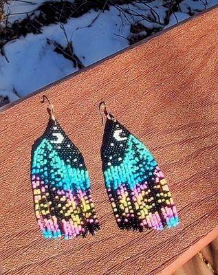 Colorful Mountain Sky Beaded Earrings