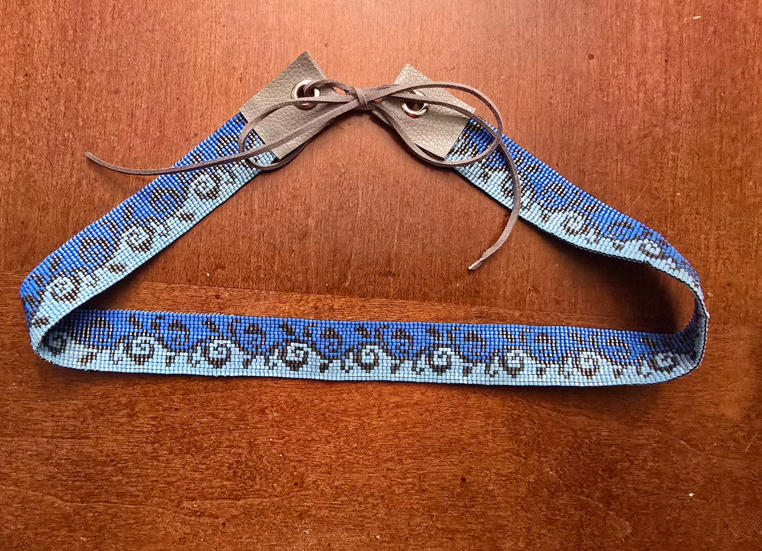 Blue and Grey Hand Beaded Hat Band