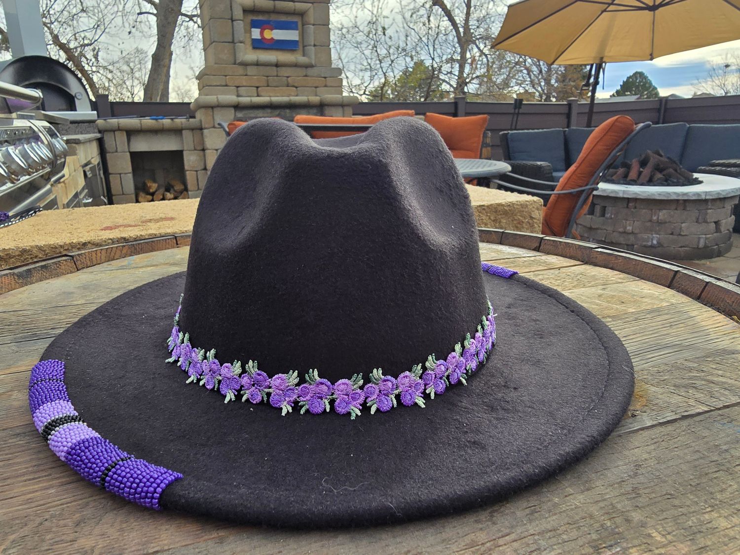 Midnight Lavender Hand Beaded Fedora