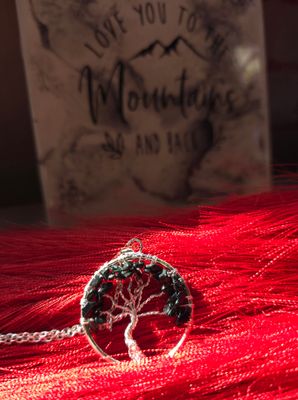 Black Tourmaline Stone Tree Pendant