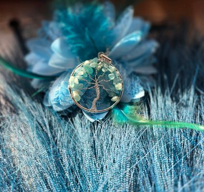 Aquamarine Stone Tree of Life Pendant