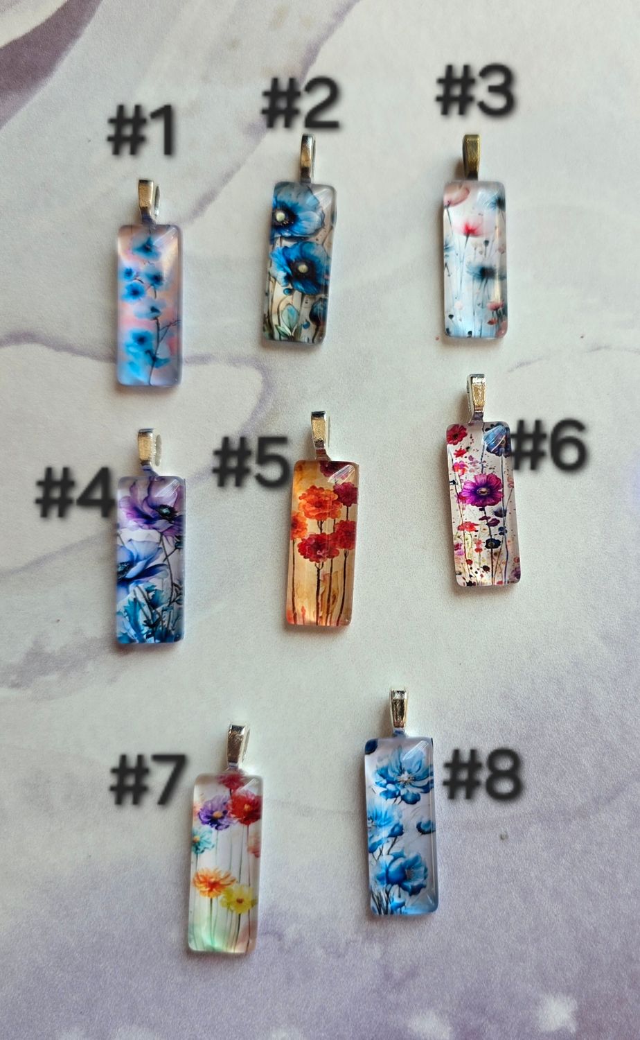 Glass Rectangle Floral Pendant